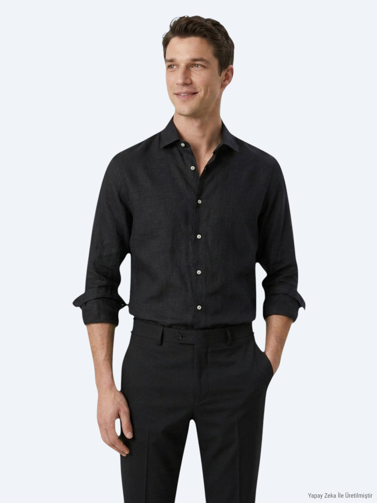 Siyah Regular Fit Uzun Dokuma Casual Pamuk Karışımlı Gömlek