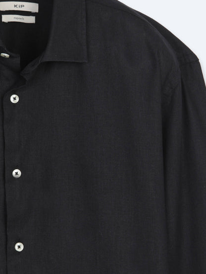 Siyah Regular Fit Uzun Dokuma Casual Pamuk Karışımlı Gömlek