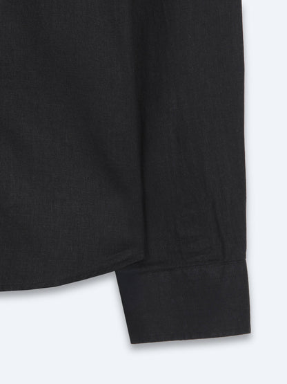 Siyah Regular Fit Uzun Dokuma Casual Pamuk Karışımlı Gömlek