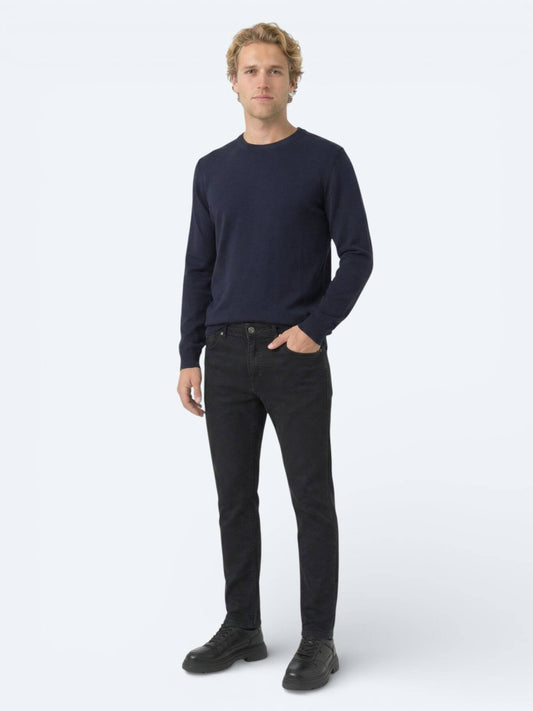 Siyah Slim Fit Denim Pamuk Karışımlı Pantolon