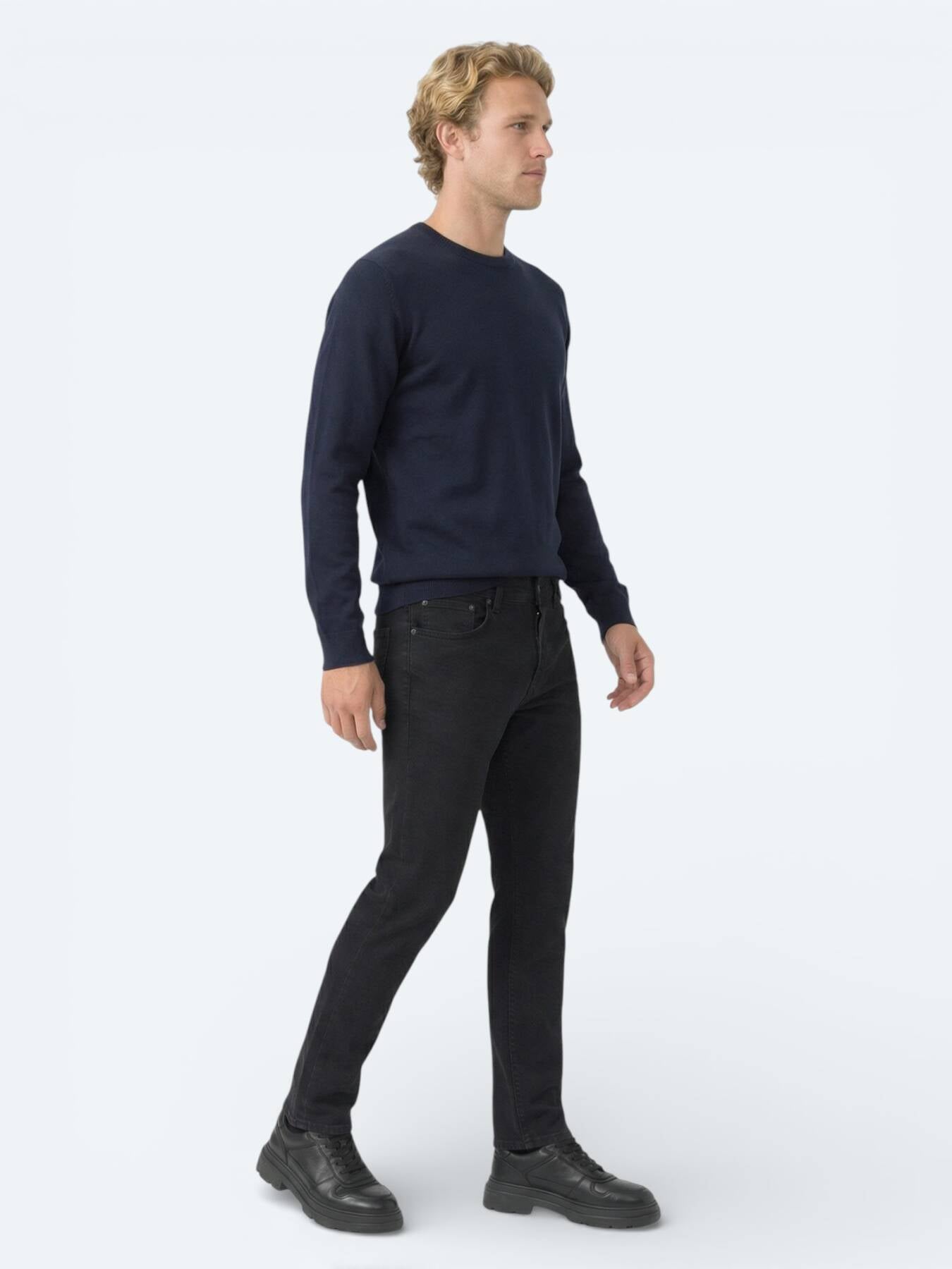 Siyah Slim Fit Denim Pamuk Karışımlı Pantolon