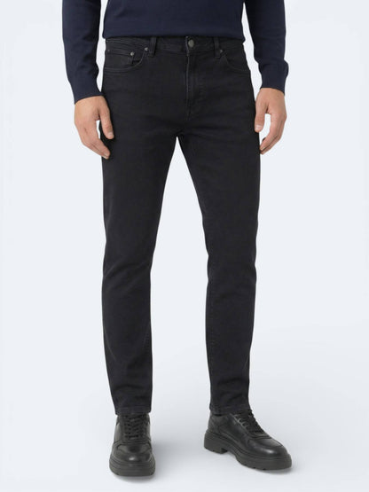 Siyah Slim Fit Denim Pamuk Karışımlı Pantolon