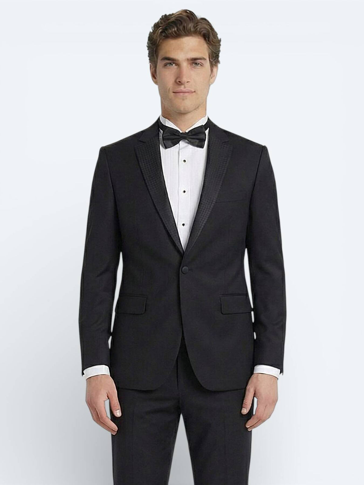 Siyah Slim Fit Kelebek Yaka Dokuma Smokin Takım Elbise