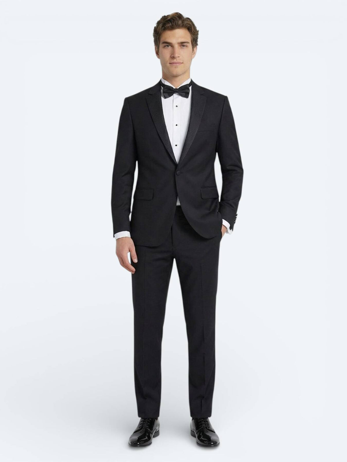 Siyah Slim Fit Kelebek Yaka Dokuma Smokin Takım Elbise