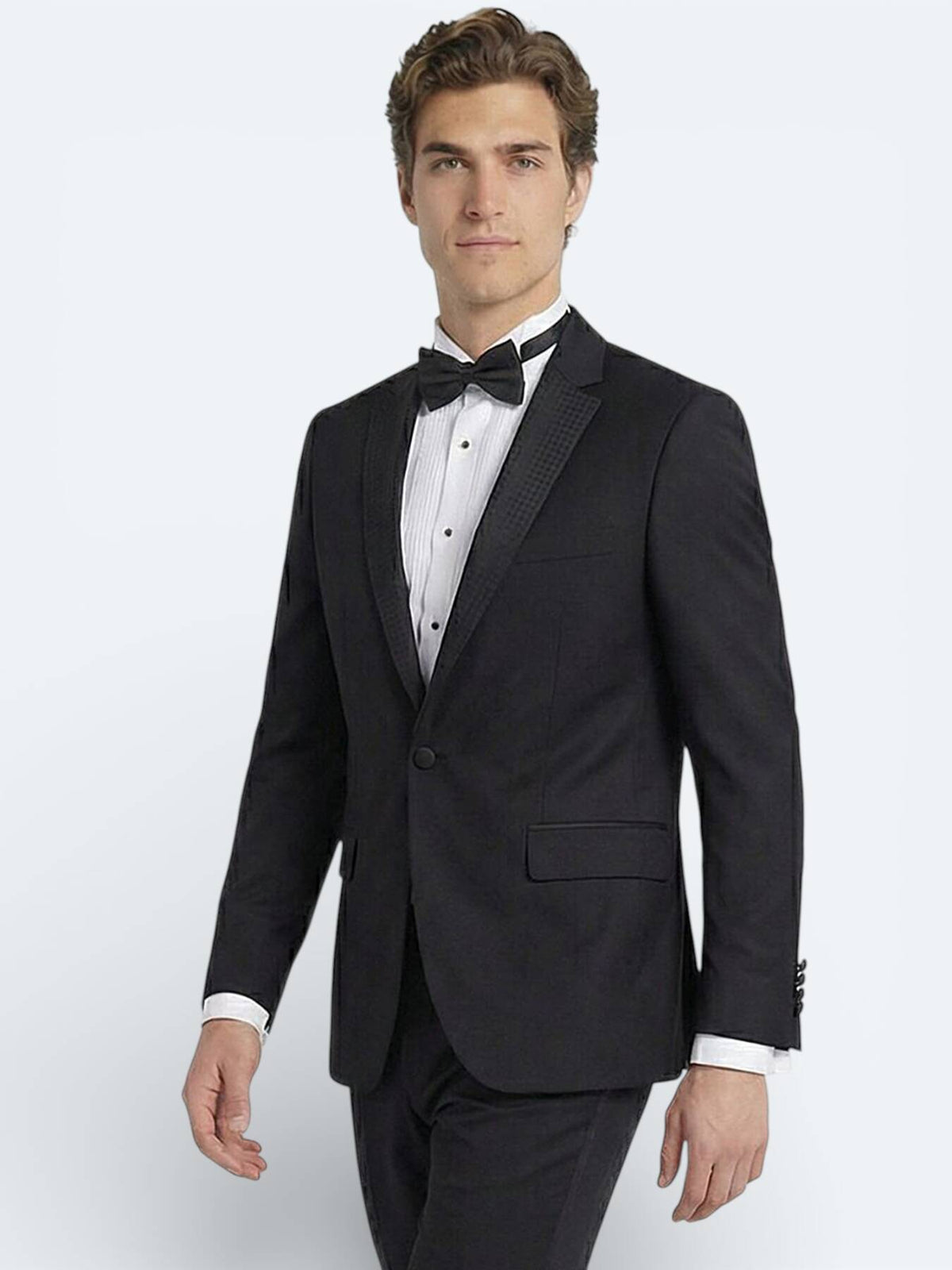 Siyah Slim Fit Kelebek Yaka Dokuma Smokin Takım Elbise