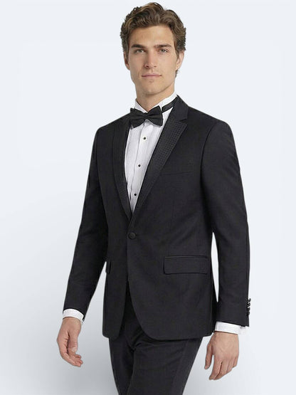 Siyah Slim Fit Kelebek Yaka Dokuma Smokin Takım Elbise