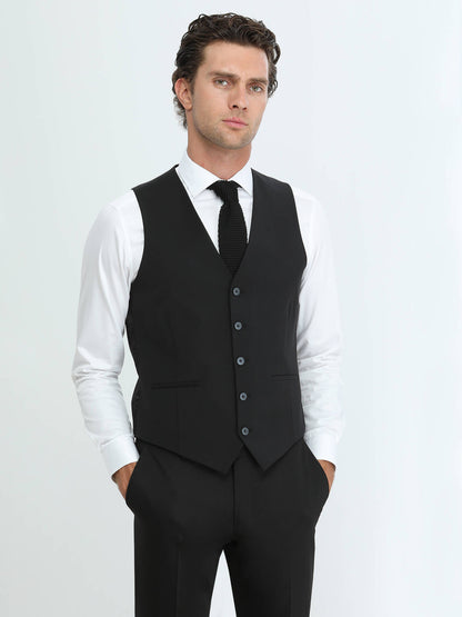 Siyah Slim Fit Klasik Dokuma Yelek
