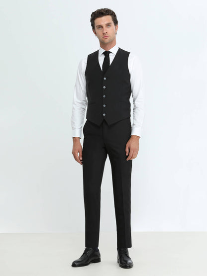 Siyah Slim Fit Klasik Dokuma Yelek