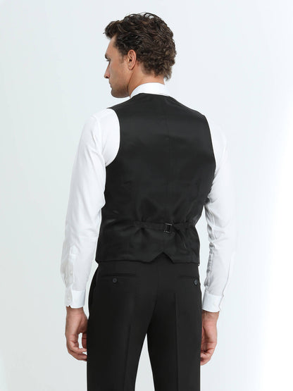 Siyah Slim Fit Klasik Dokuma Yelek