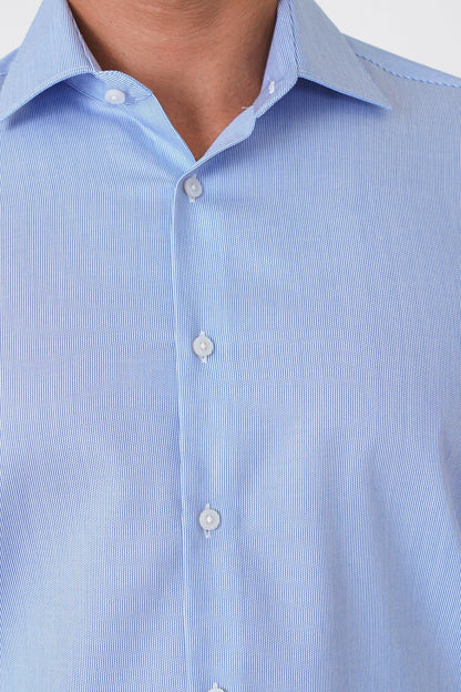 Slim Fit %100 Pamuk Çizgili Mavi Gömlek Gk 764