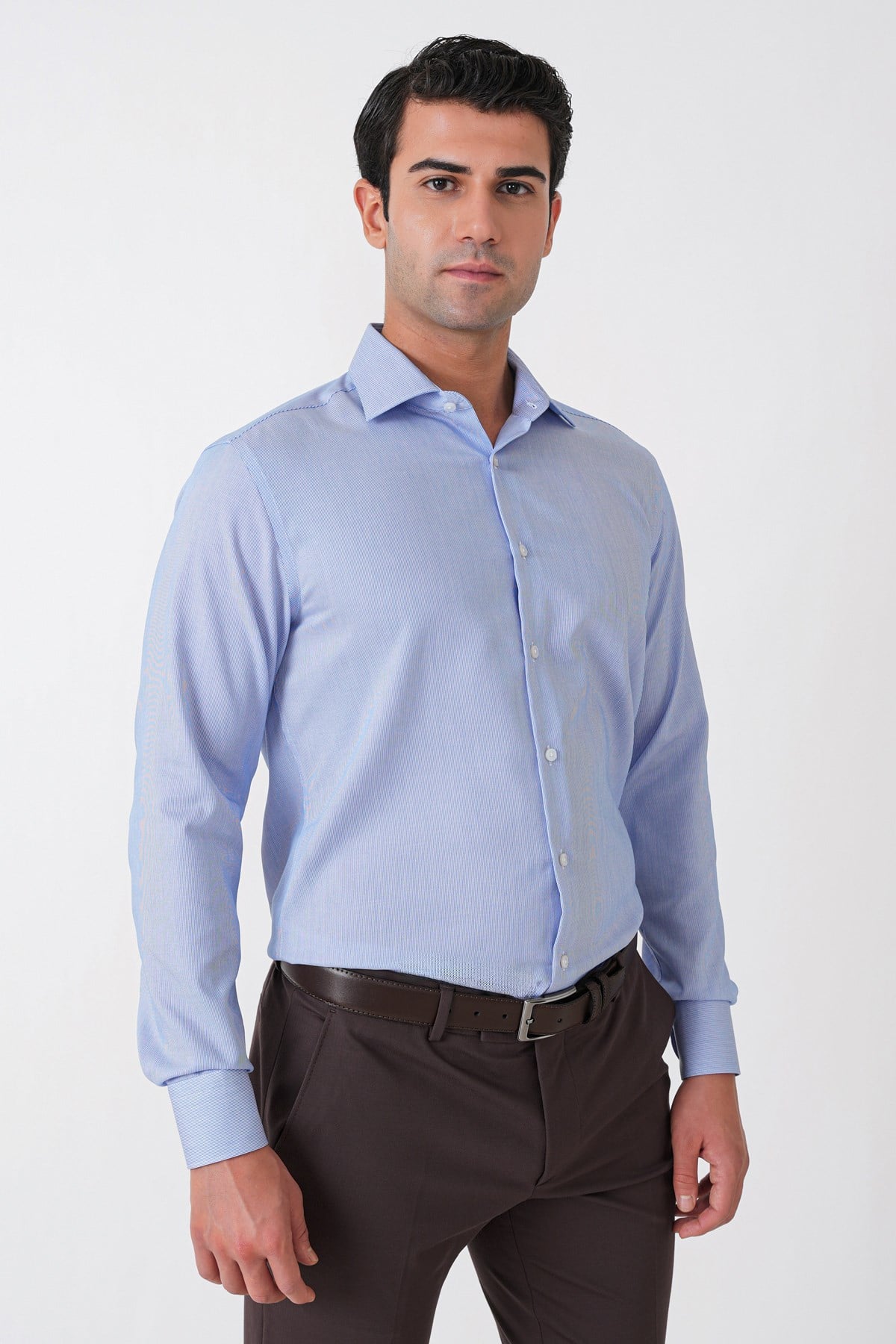 Slim Fit %100 Pamuk Çizgili Mavi Gömlek Gk 764