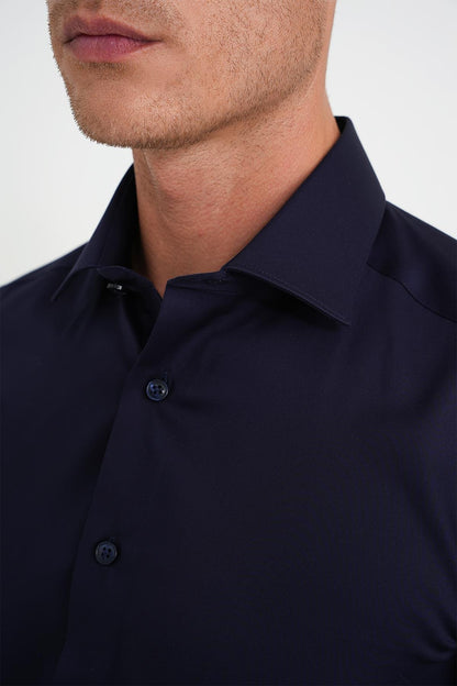 Slim Fit %100 Pamuk Non Iron Kumaş Klasik Lacivert Gömlek Gk 734