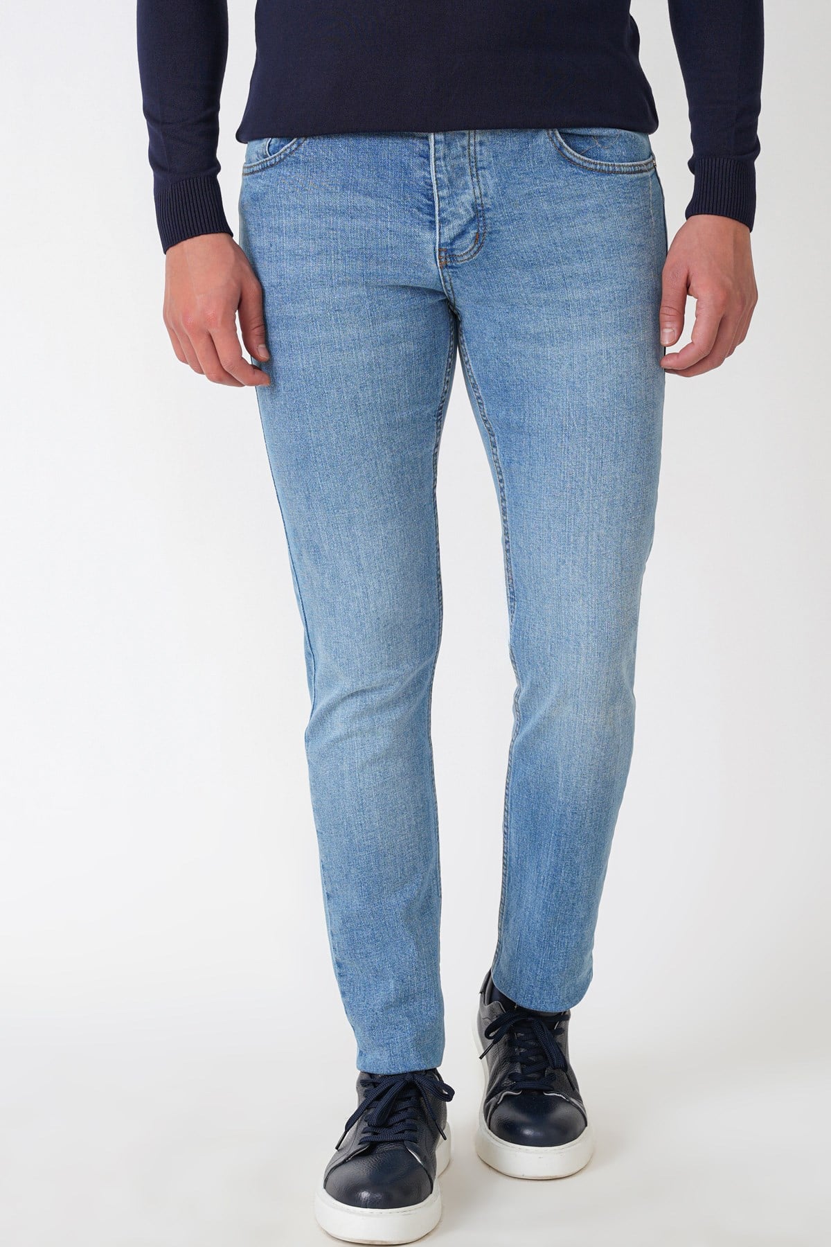 Slim Fit Beş Cepli Likralı Yıkamalı Mavi Jean Kot Pantolon Denim 135