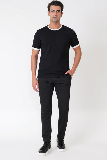 Slim Fit Bisiklet Yaka Siyah-ekru Tişört Ts 932