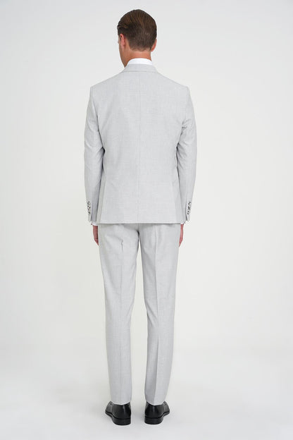 Slim Fit Fleto Cep Pötikare Desenli Yelekli Gri Takım Elbise Tk 922