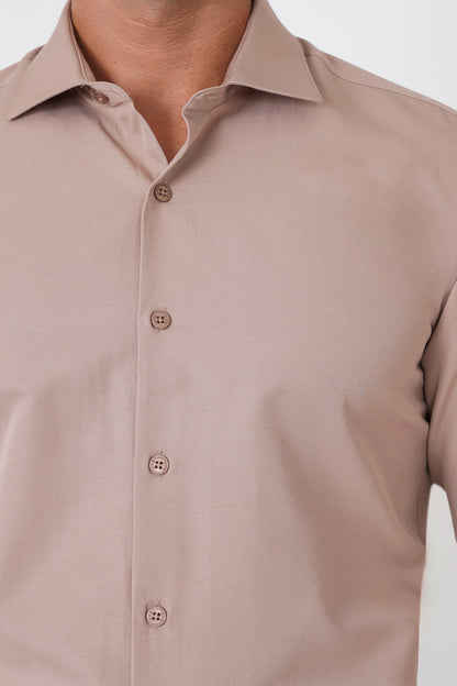Slim Fit Pamuk Saten Klasik Bej Gömlek Gk 604