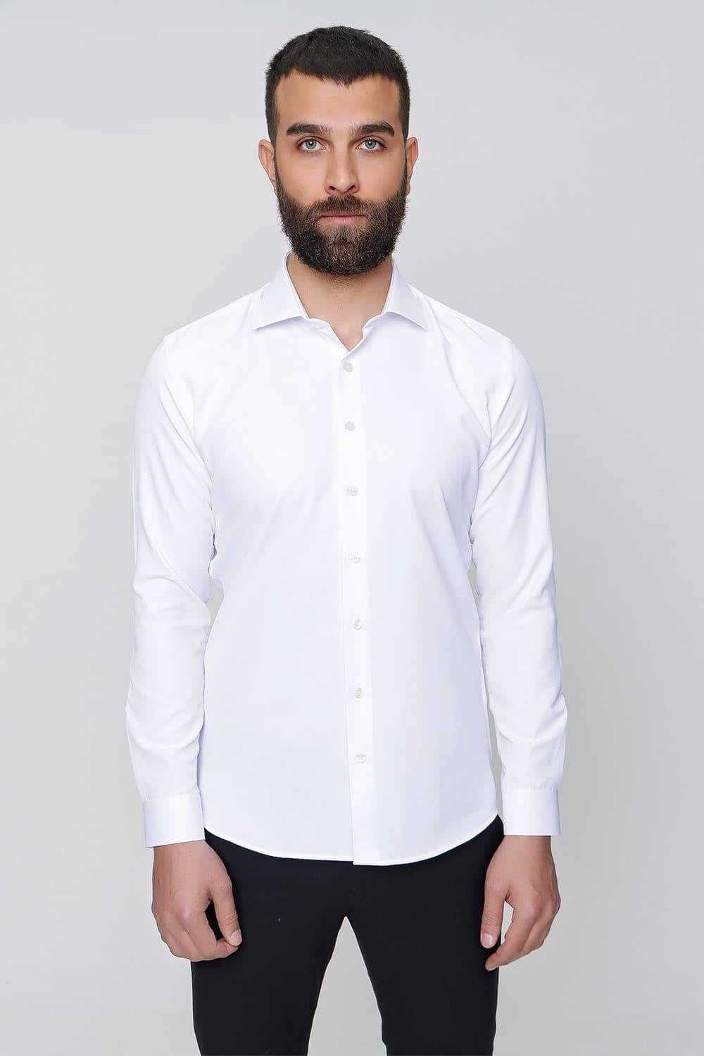 Gk 604 Slim Fit Pamuk Saten Klasik Beyaz Gömlek