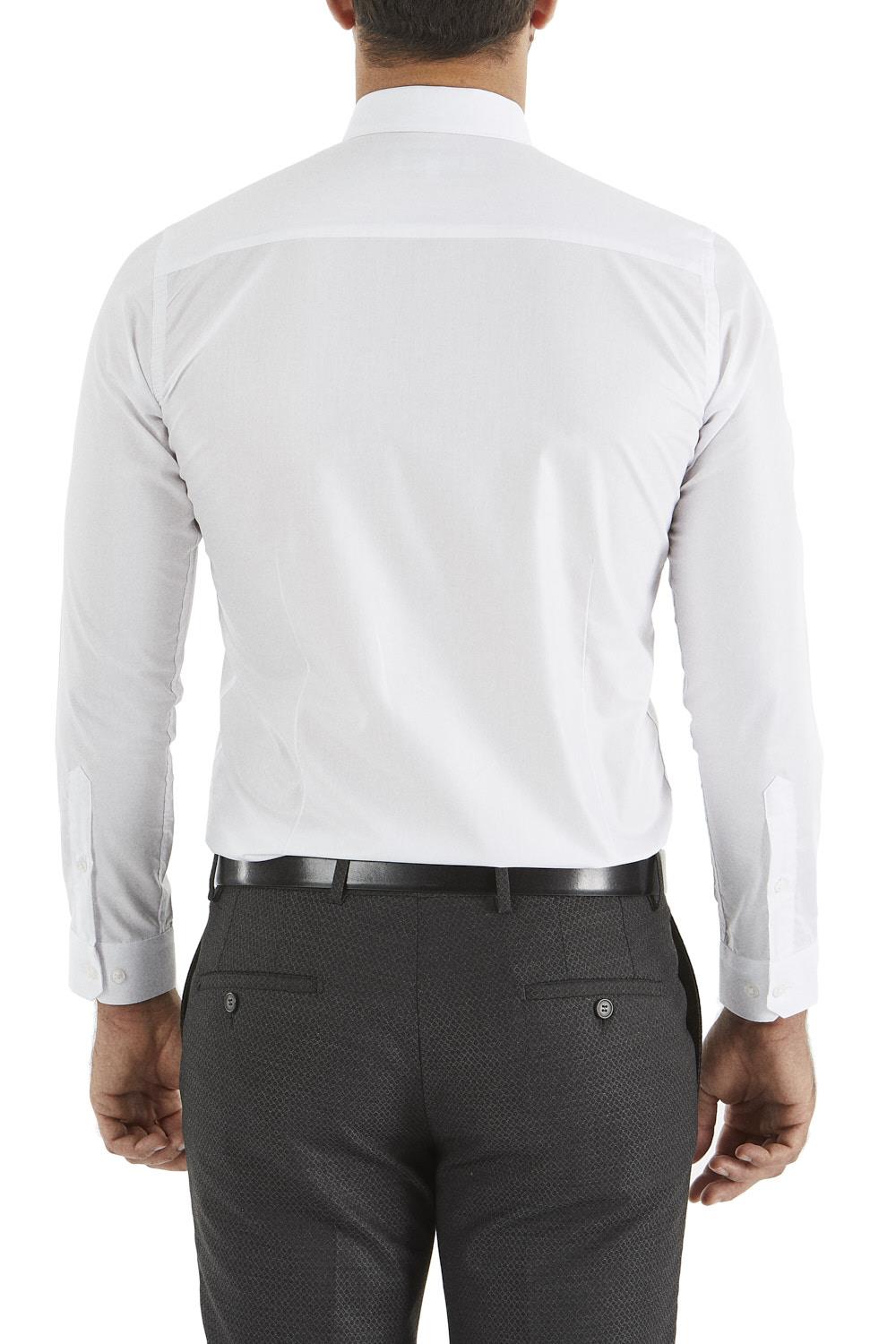 Gk 157 Slim Fit Pamuk Saten Uzun Kol Klasik Beyaz Gömlek