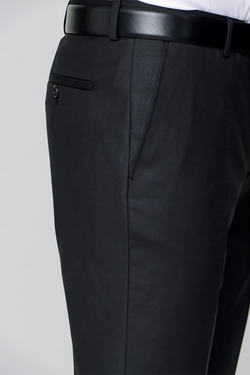 P 1091 Slim Fit Pilesiz Yan Cepli Esnek Yün Siyah Kumaş Pantolon