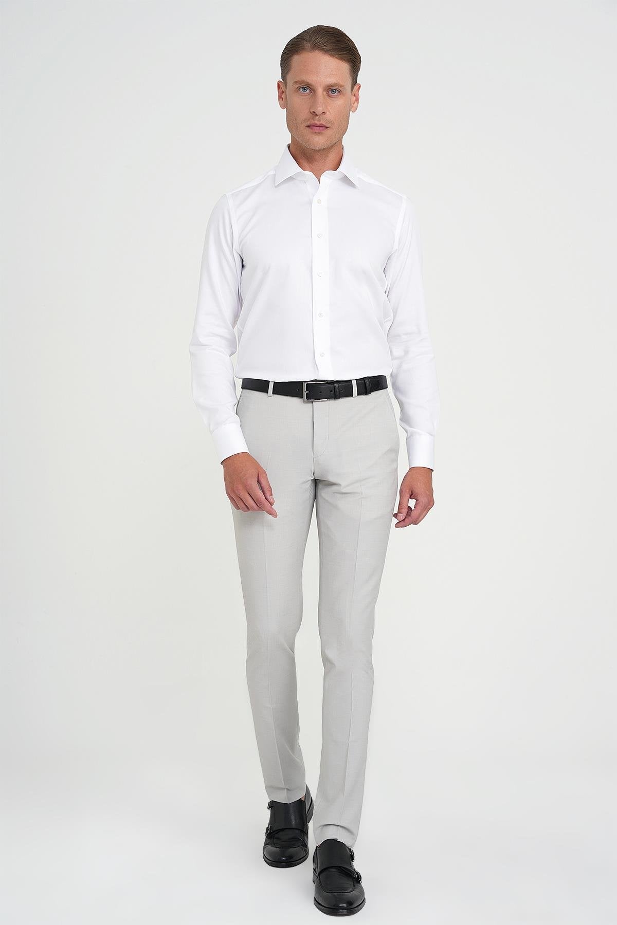 P 1191 Slim Fit Pilesiz Yün Klasik Taş Kumaş Pantolon