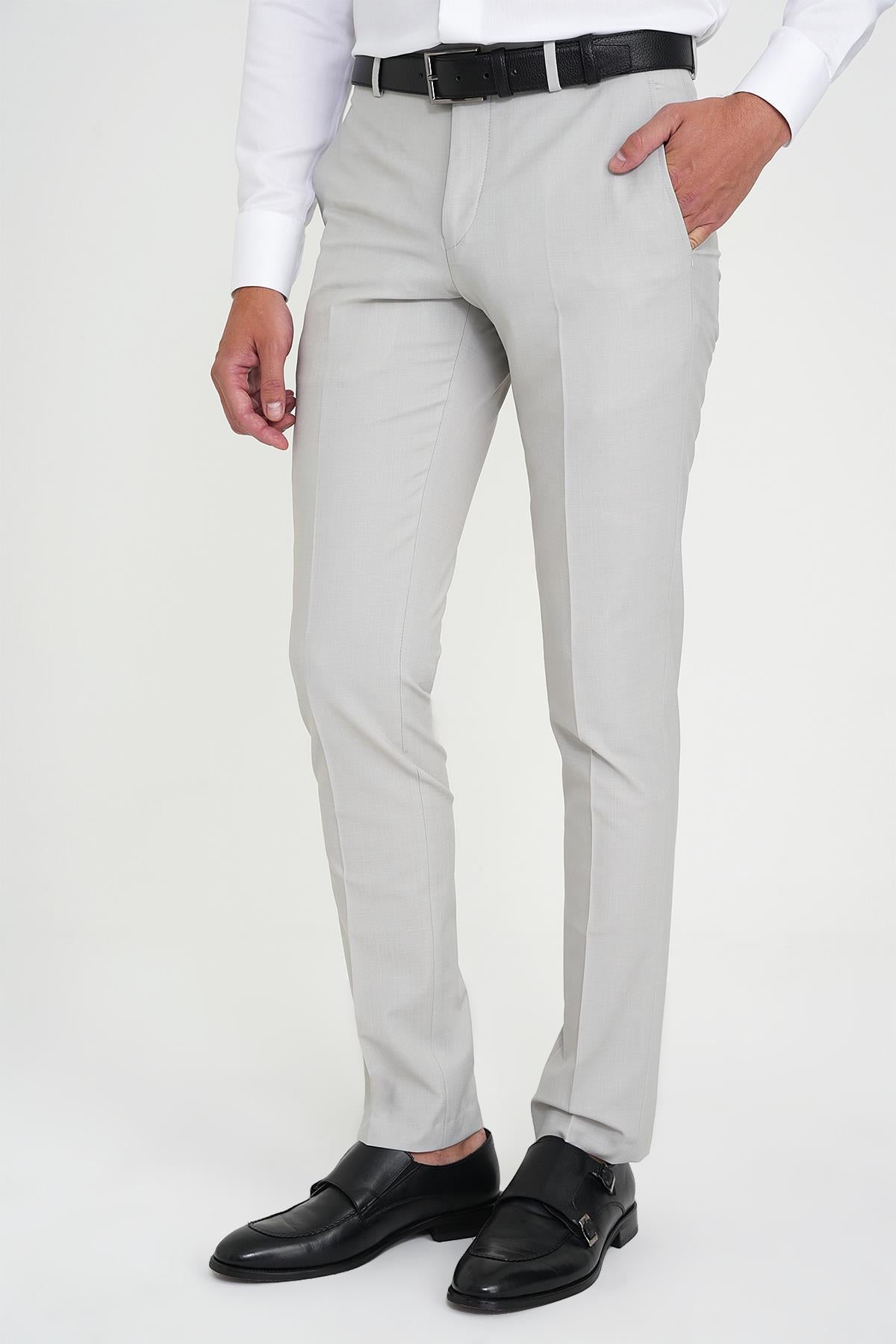 P 1191 Slim Fit Pilesiz Yün Klasik Taş Kumaş Pantolon