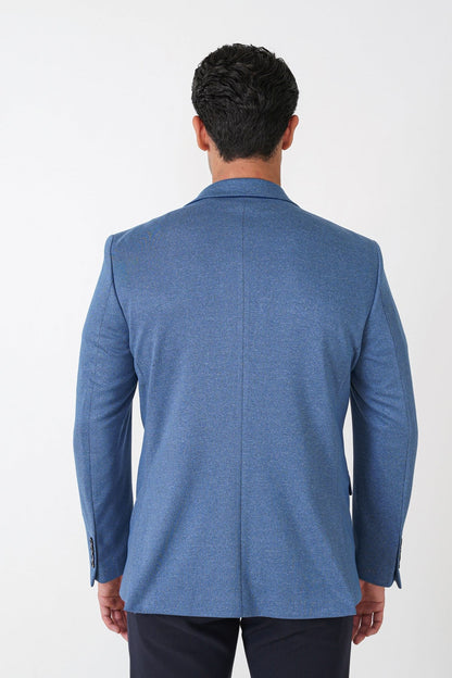 Slim Fit Sivri Yaka Çift Yırtmaçlı Esnek Yünlü Indigo Ceket C 746