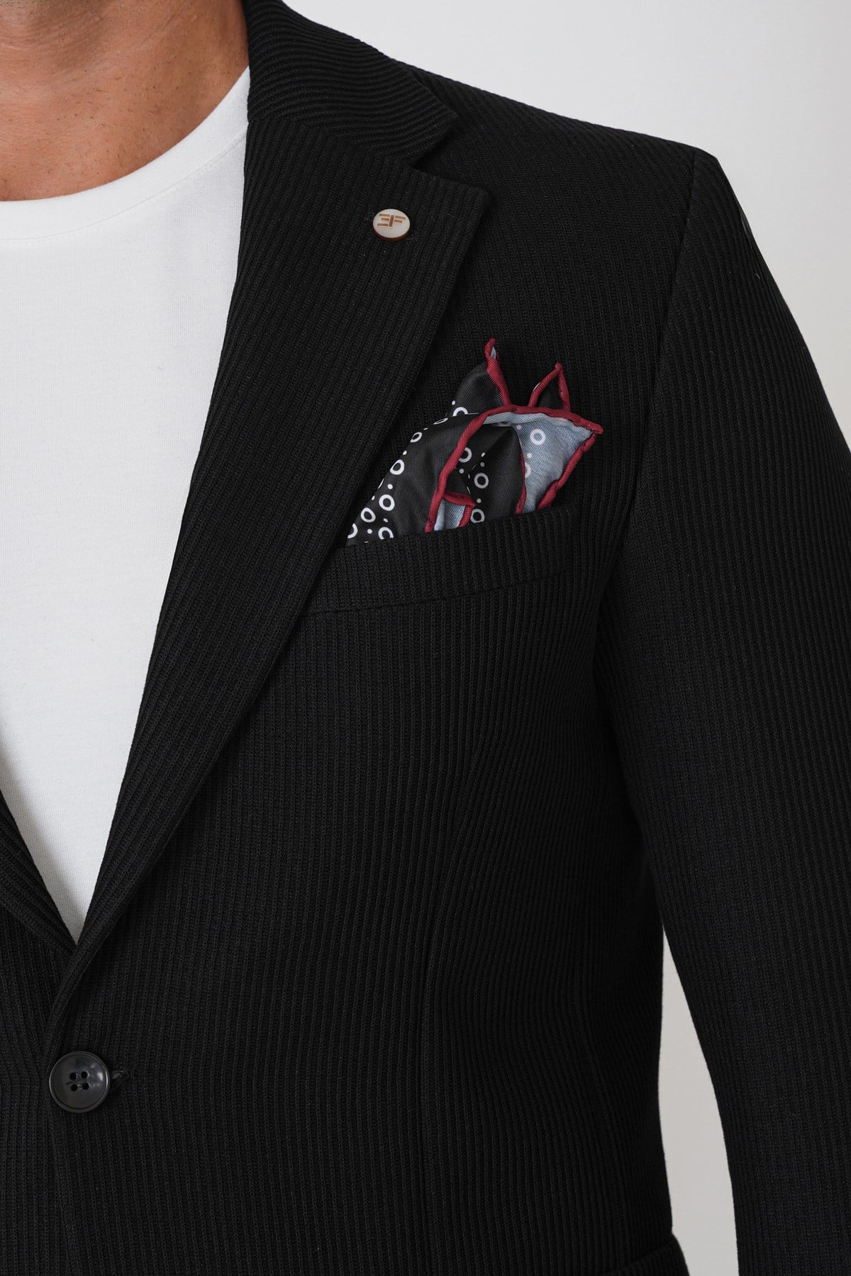 Slim Fit Torba Cepli Fitilli Dokuma Esnek Yünlü Siyah Ceket C 747