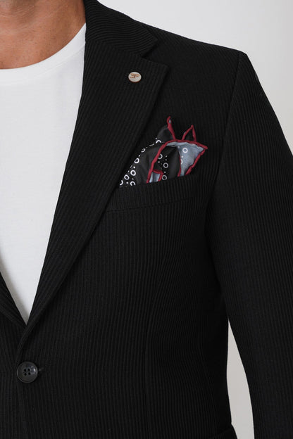 Slim Fit Torba Cepli Fitilli Dokuma Esnek Yünlü Siyah Ceket C 747