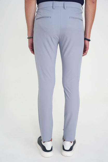 Slim Fit Yan Cepli Esnek Düz Grimavi Pamuk Pantolon P 1197