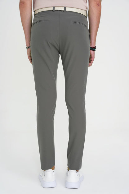 Slim Fit Yan Cepli Esnek Düz Haki Pamuk Pantolon P 1197