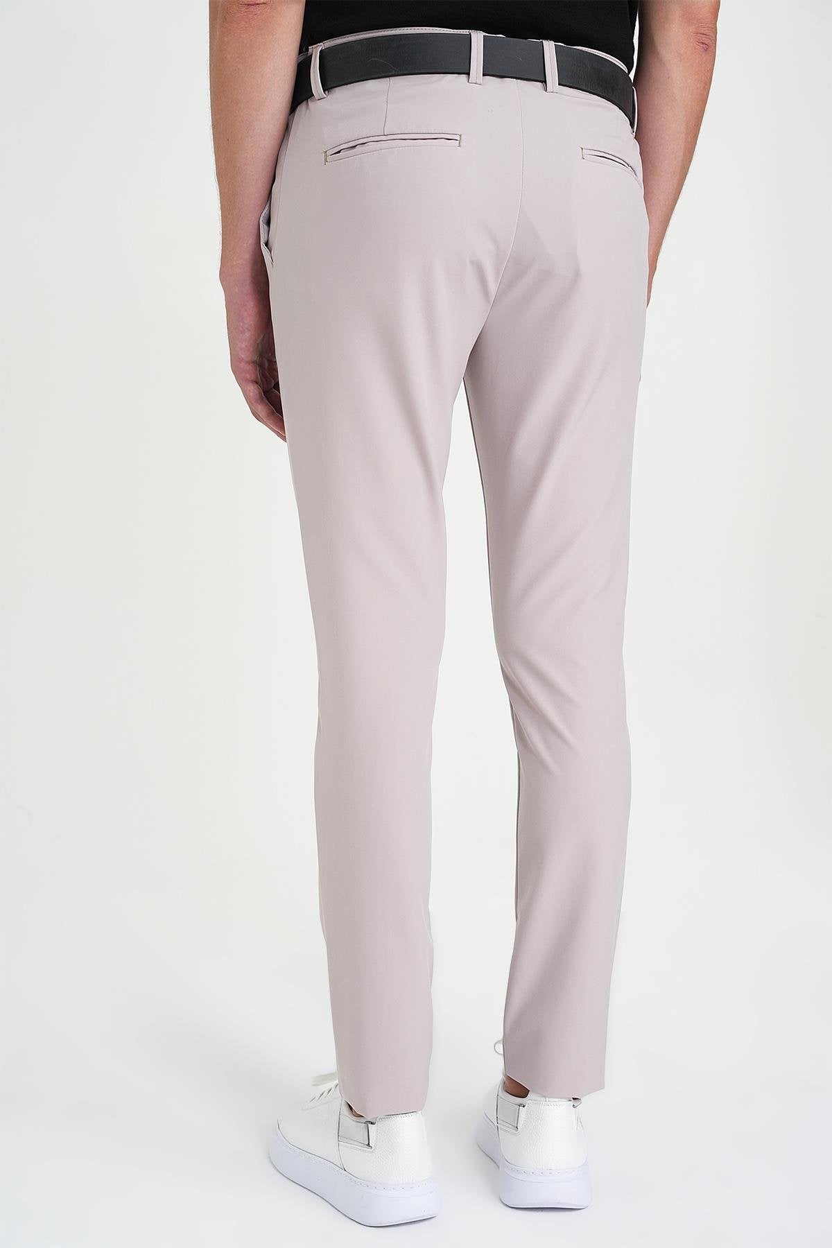 Slim Fit Yan Cepli Esnek Düz Koyu Vizon Pamuk Pantolon P 1197