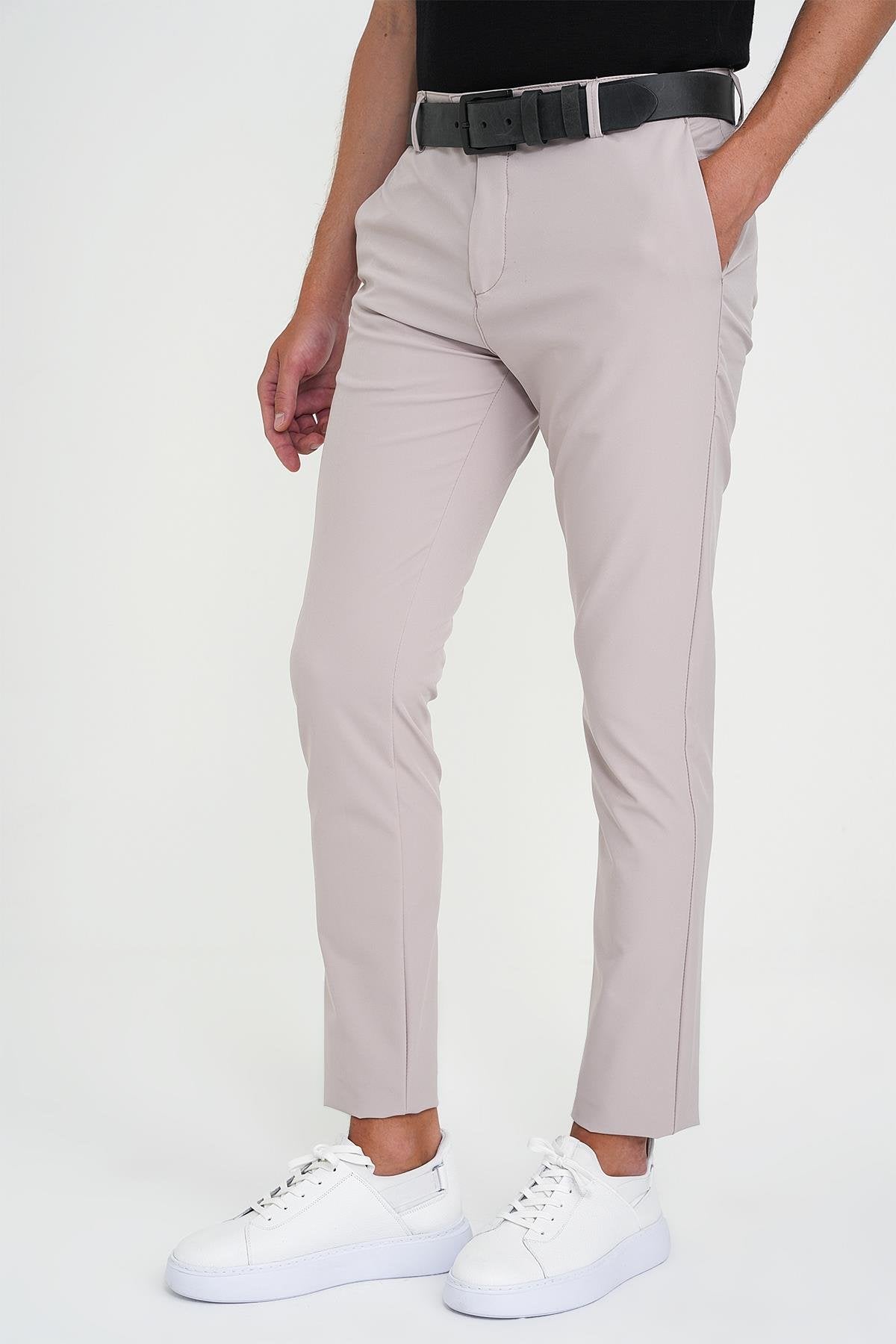 Slim Fit Yan Cepli Esnek Düz Koyu Vizon Pamuk Pantolon P 1197