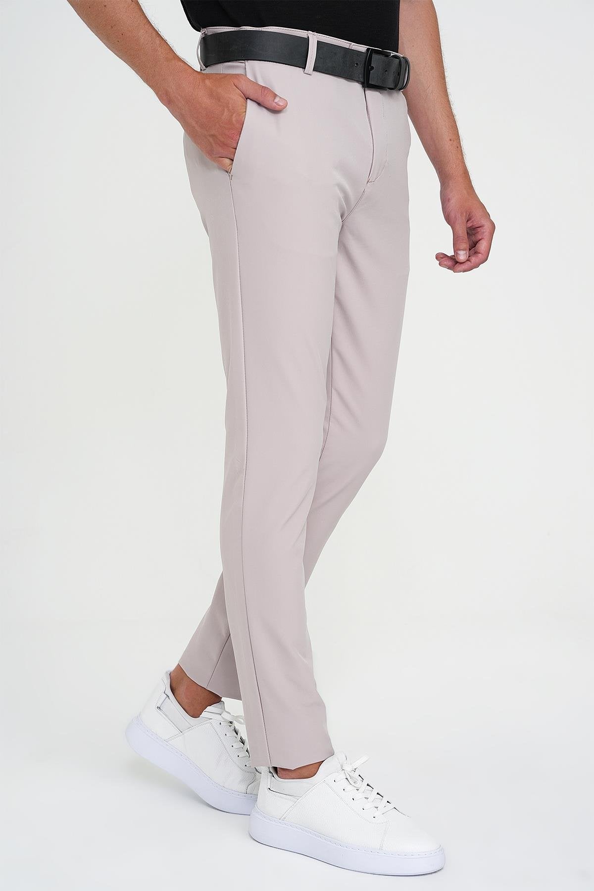 Slim Fit Yan Cepli Esnek Düz Koyu Vizon Pamuk Pantolon P 1197