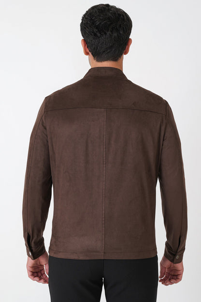 Slim Fit Yan Cepli Hakim Yaka Kahverengi Süet Mont Mt 187