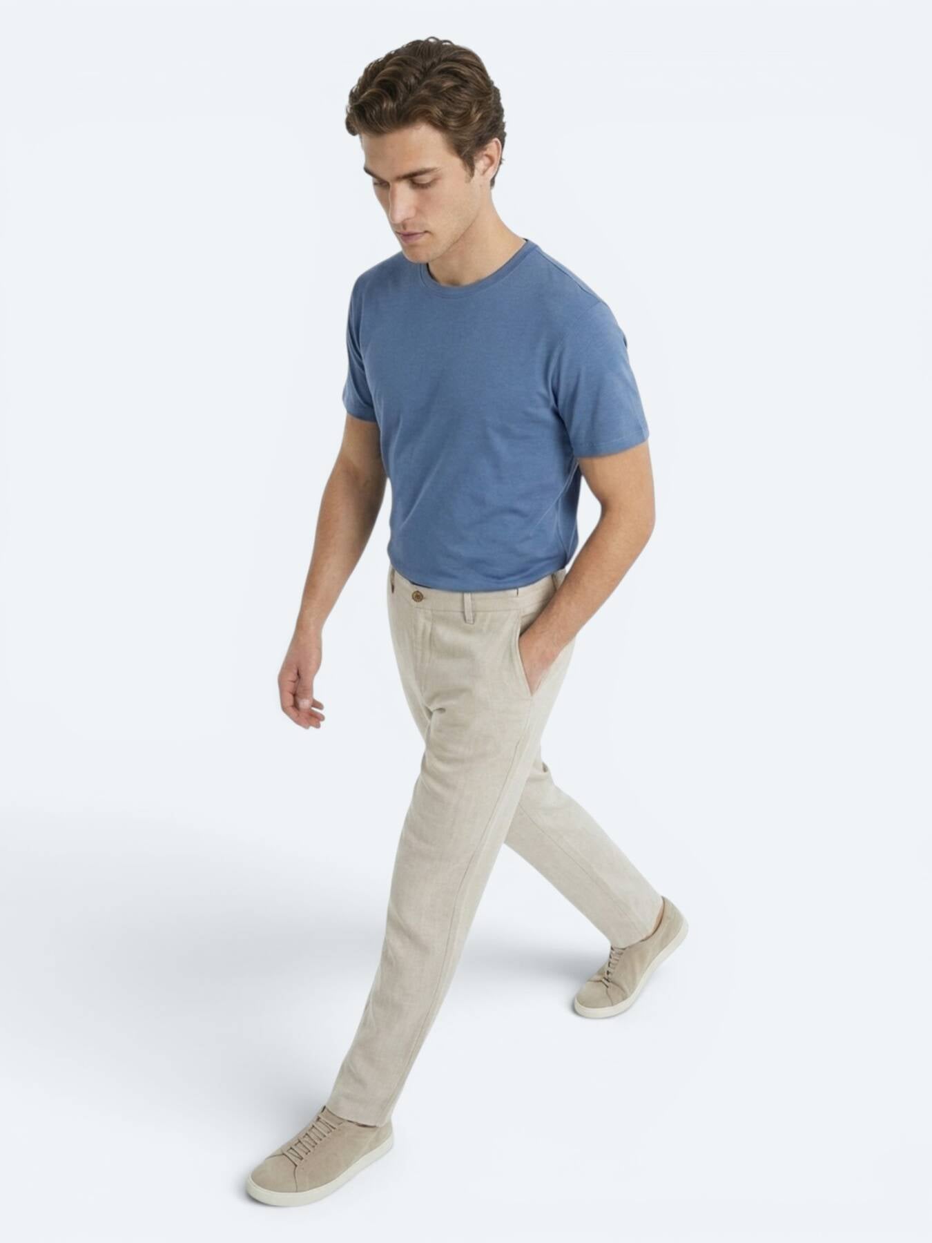 Taş Düz Dokuma Jogging Fit Casual %100 Keten Pantolon
