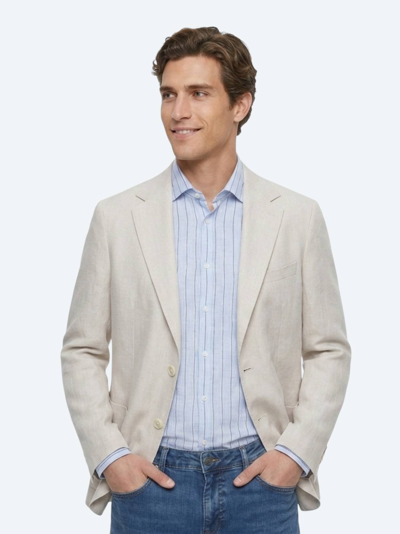 Taş Düz Modern Fit %100 Keten Ceket