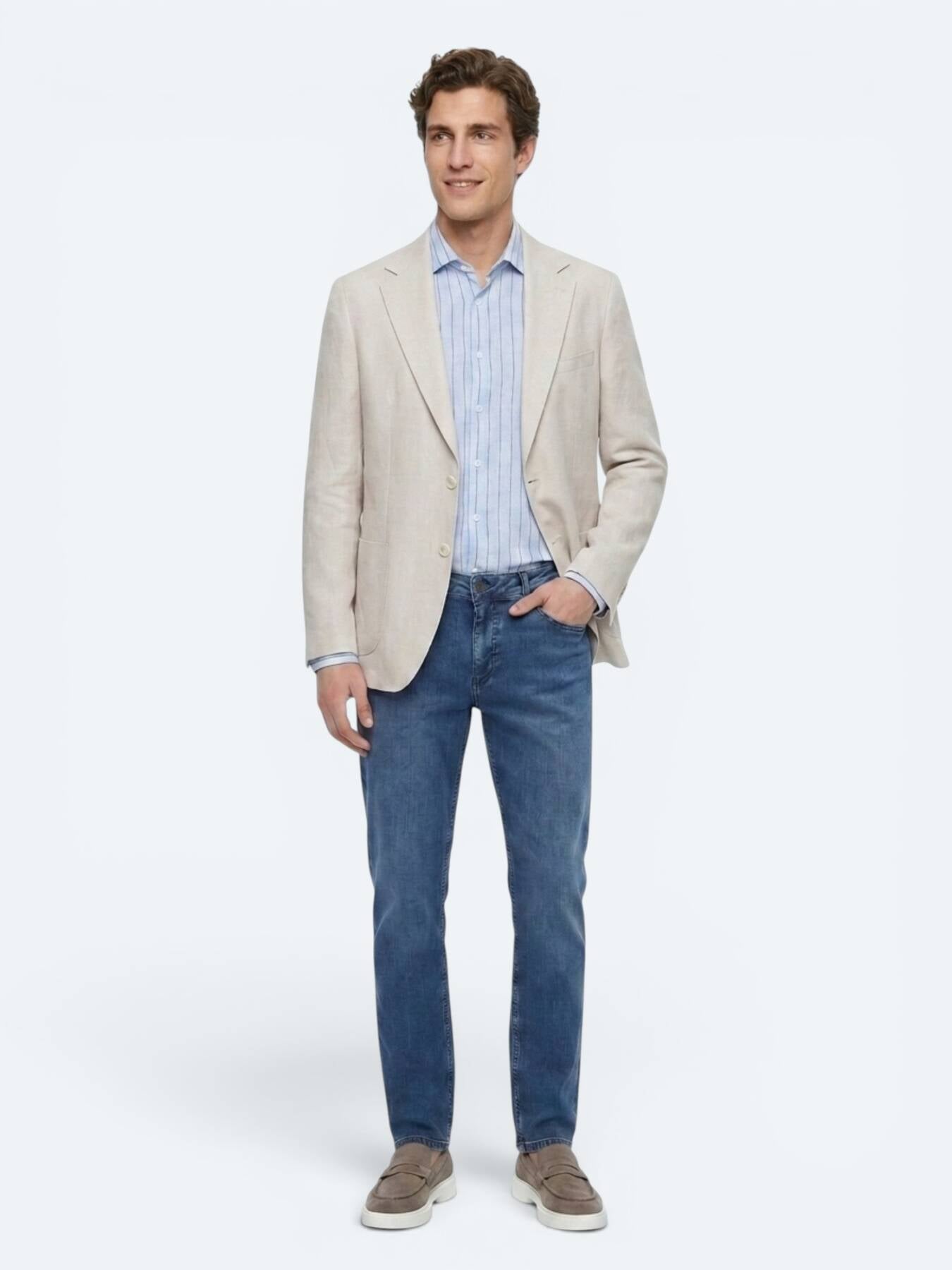 Taş Düz Modern Fit %100 Keten Ceket