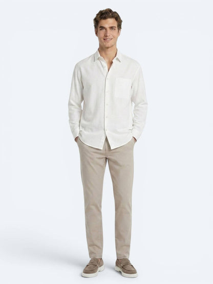 Taş Düz Oversize Fit Uzun Dokuma Casual Gömlek
