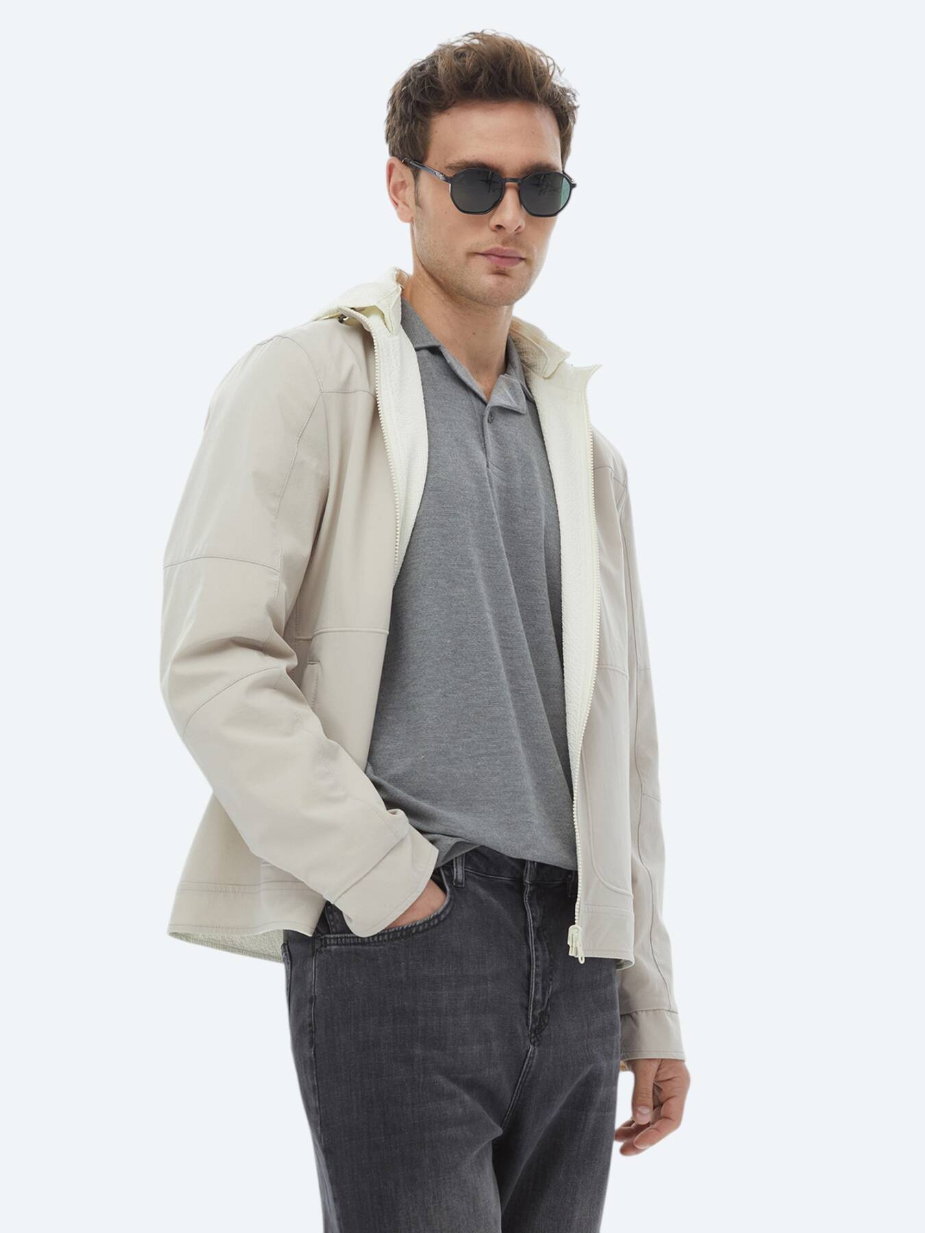 Taş Regular Fit Dik Yaka Casual Dokuma Çift Taraflı Mont