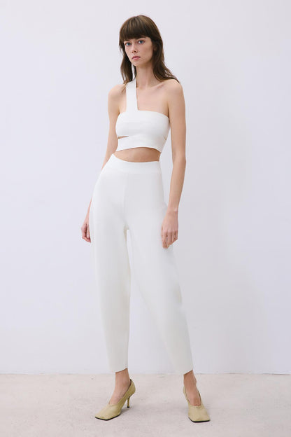 Tek Omuz Bantlı Ekru Triko Büstiyer