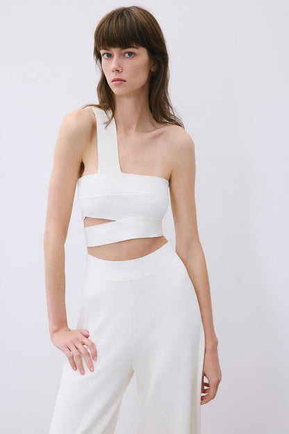 Tek Omuz Bantlı Ekru Triko Büstiyer