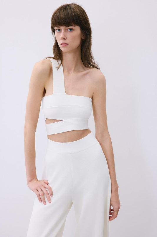 Tek Omuz Bantlı Ekru Triko Büstiyer