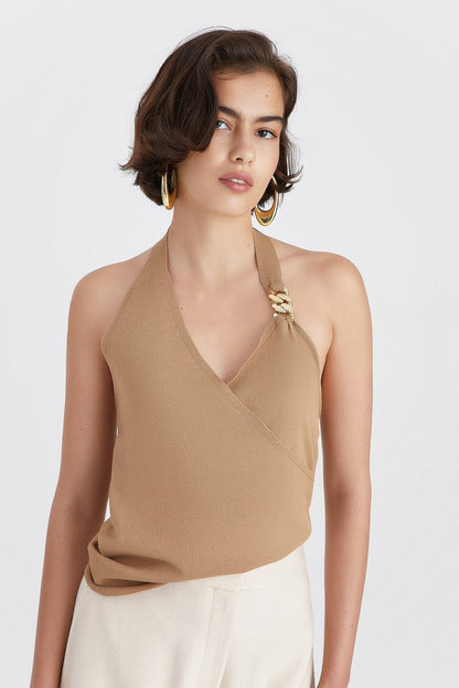 Tokalı Camel Triko Top