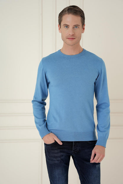 Tr 875 Slim Fit Havacı Mavi Klasik Triko