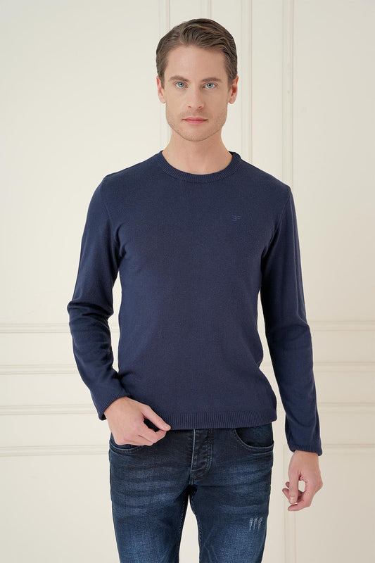 Tr 875 Slim Fit Lacivert Klasik Triko