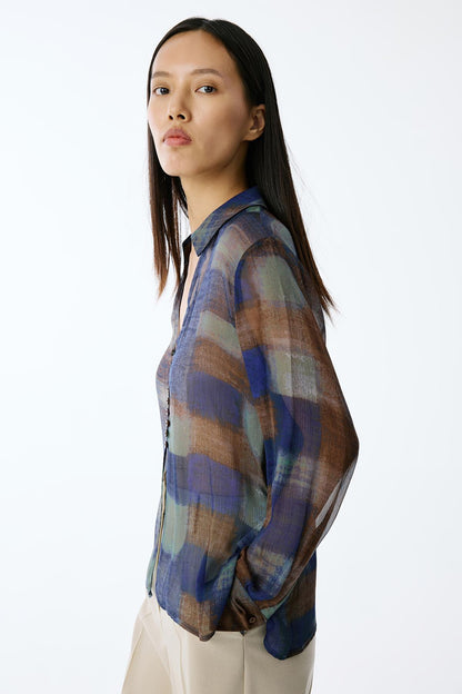 Transparan Yan Yırtmaçlı Desenli Gömlek