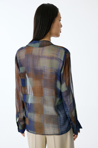 Transparan Yan Yırtmaçlı Desenli Gömlek