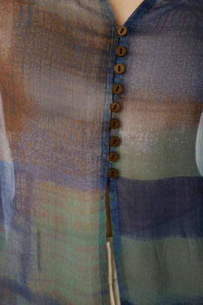 Transparan Yan Yırtmaçlı Desenli Gömlek