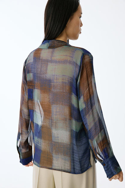 Transparan Yan Yırtmaçlı Desenli Gömlek