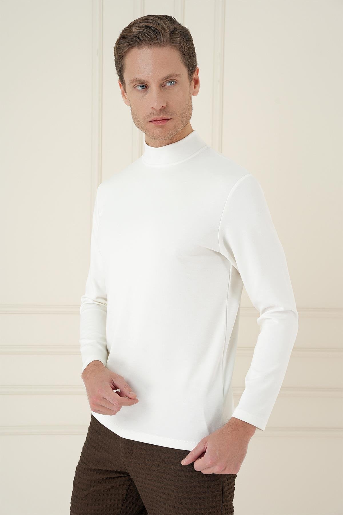 Ts 894 Slim Fit Ekru Spor T-shirt